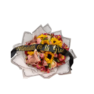 Ramo Mixto con Girasoles y Listón Personalizado