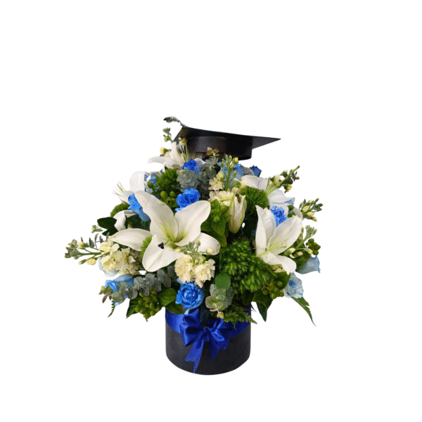 Arreglo Floral de Graduación en Tonos Azules