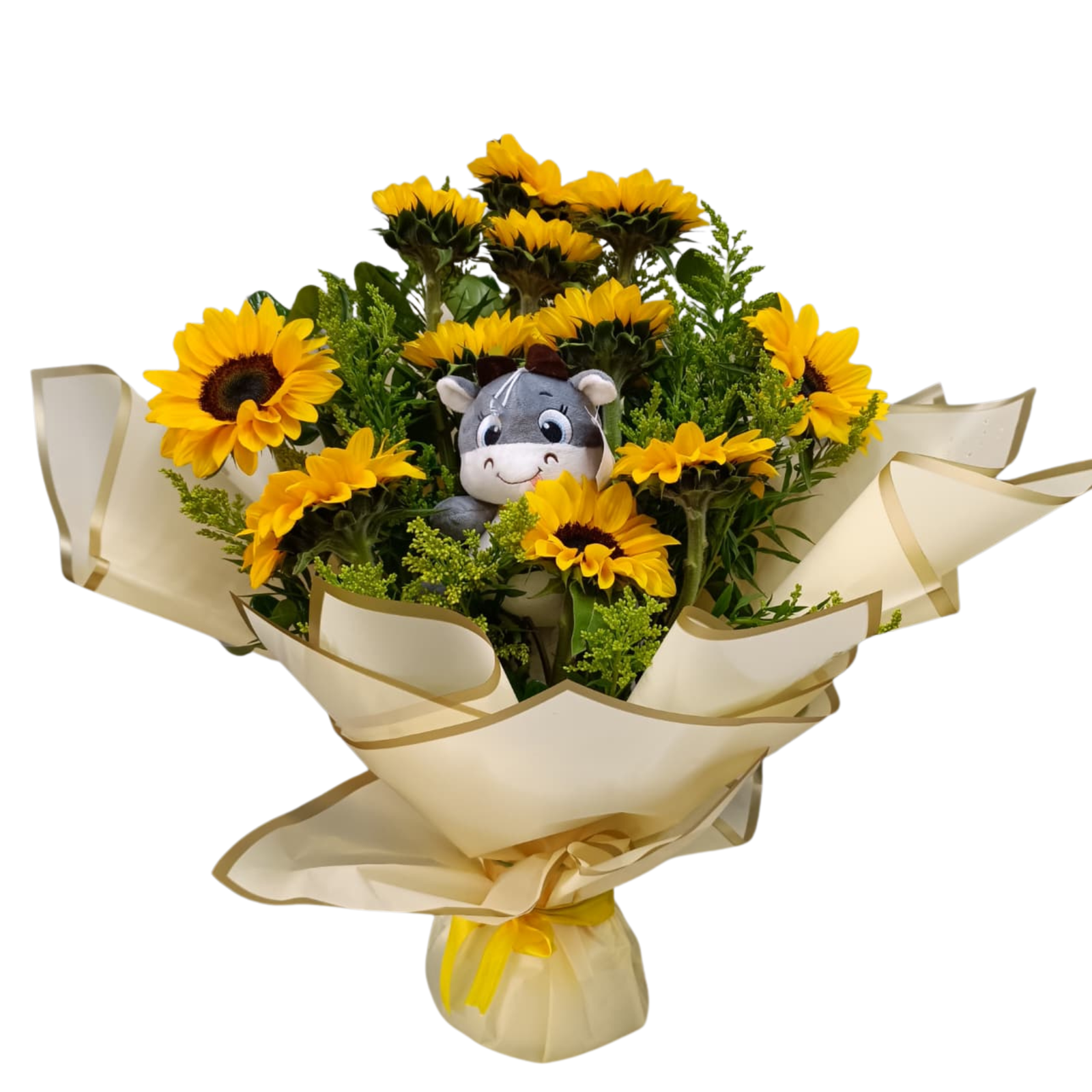 Ramo de Girasoles con Peluche Vaquita