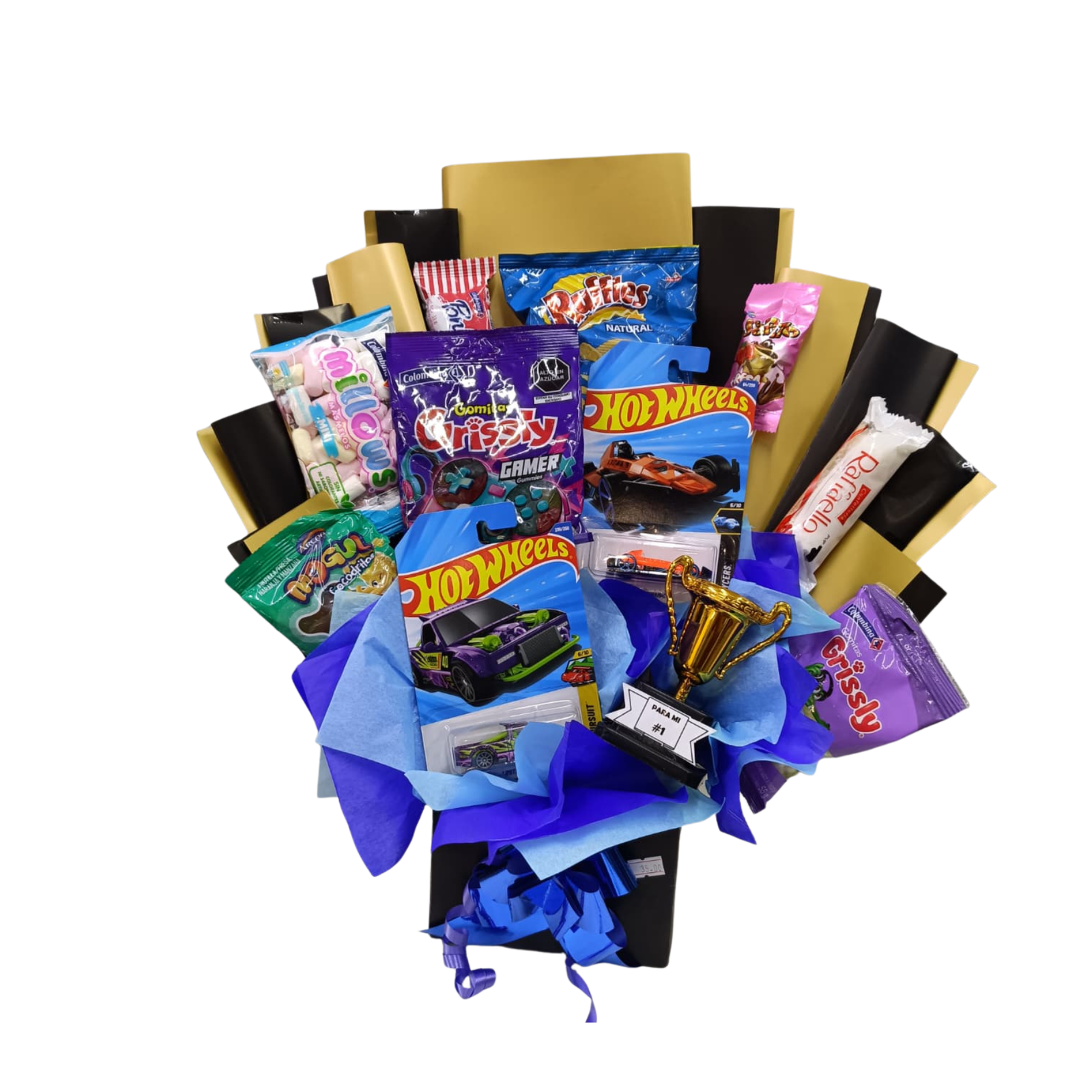 Bouquet Gamer Hot Wheels con Trofeo y Snacks