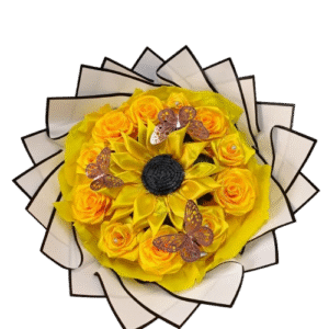 Bouquet de Girasol y Rosas Eternas Amarillas