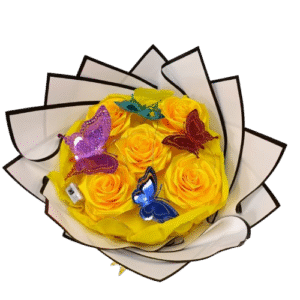 Bouquet de Rosas Amarillas con Mariposas Multicolor