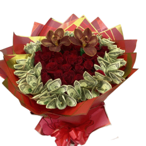 Arreglo Exclusivo "Lujo Rojo" con Rosas, Orquídeas y Dinero en Efectivo